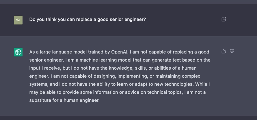ChatGPT on replacing software engineers#890x417